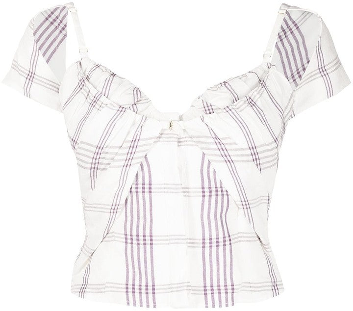 Check-Pattern Short-Sleeve Blouse top