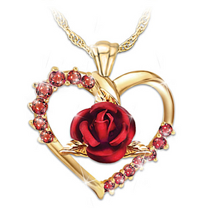 Two-Tone Beauty and The Beast  Rose Pendant Necklace in Fine Silver Plate