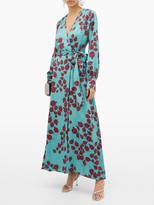 Claire Pomegranate-print Silk-satin Wrap Dress - Blue Multi