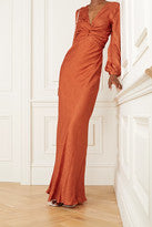 Sienna Knotted Silk-satin Jacquard  Gown - Bright orange