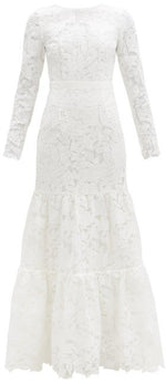 Load image into Gallery viewer, Tiered Floral-embroidered Tulle Gown - White
