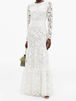Tiered Floral-embroidered Tulle Gown - White