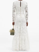 Tiered Floral-embroidered Tulle Gown - White