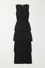 Load image into Gallery viewer, Aramon Tiered Shirred Voile Maxi Dress - Black
