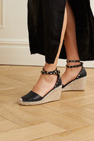 Load image into Gallery viewer, Garavani Rockstud 85 Textured-leather Wedge Espadrilles - Black
