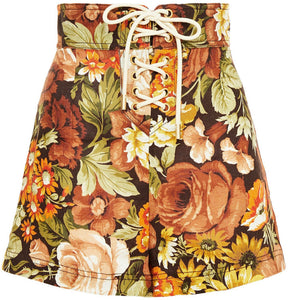 Bonita Lace-up Floral-print Linen Shorts