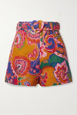 Load image into Gallery viewer, The Lovestruck Belted Paisley-printed Linen Shorts - Mustard
